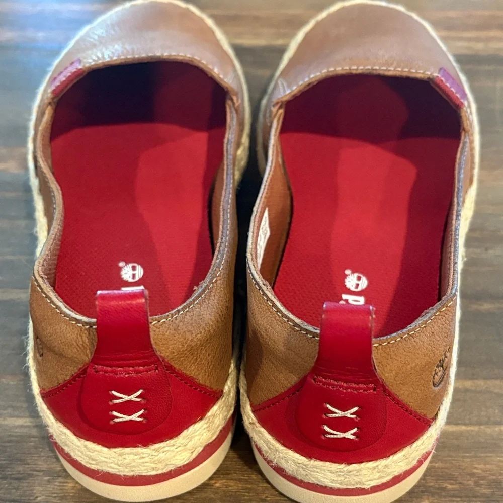 Timberland Tan Slip-On Shoes with Red Accents